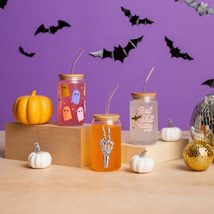 Halloween Drinking Glass with Bamboo Lid