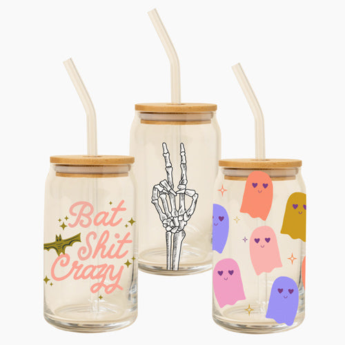 Halloween Drinking Glass with Bamboo Lid